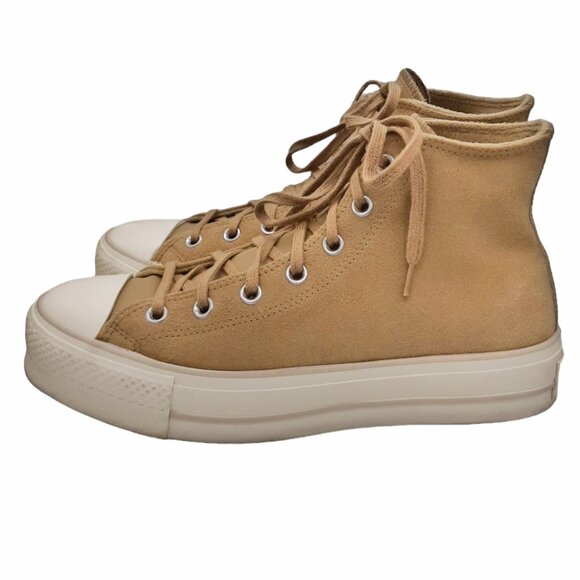 Converse Beige Tan Suede Platform High Top Shoes SZ 10 - Picture 6 of 13